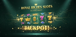 Crowngreen Royal Riches Slots jackpot banner with gold and sevens