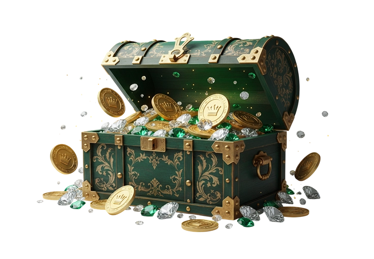 Crowngreen casino bonus treasure chest filled with gold coins