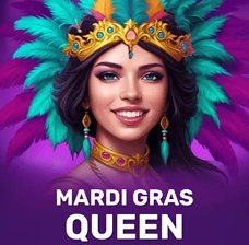 Crowngreen Mardi Gras Queen slot featuring carnival queen and feathers